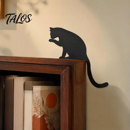 Niedliches Tier Tür Eckschild Holzschwarze Katze Topper, Minimalistisches Silhouette Rahmen Schild, Dekoratives Liebhaber Einweihungsgeschenk Deko für Wohnzimmer