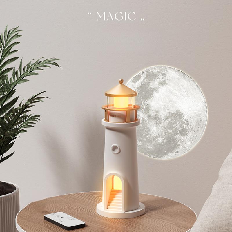 Moonlight Lighthouse Night Light, Bluetooth Speaker Projection Lamp, Ambient Sleep Light With White Noise, Rechargeable Bedside Decor Gift