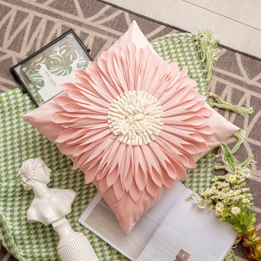 Junwell Nordic 3D Layered Pleating Flower Romantic Decorative Pillow Cover Sofa Bed Car Use Cushion Cover Home Soft Decor