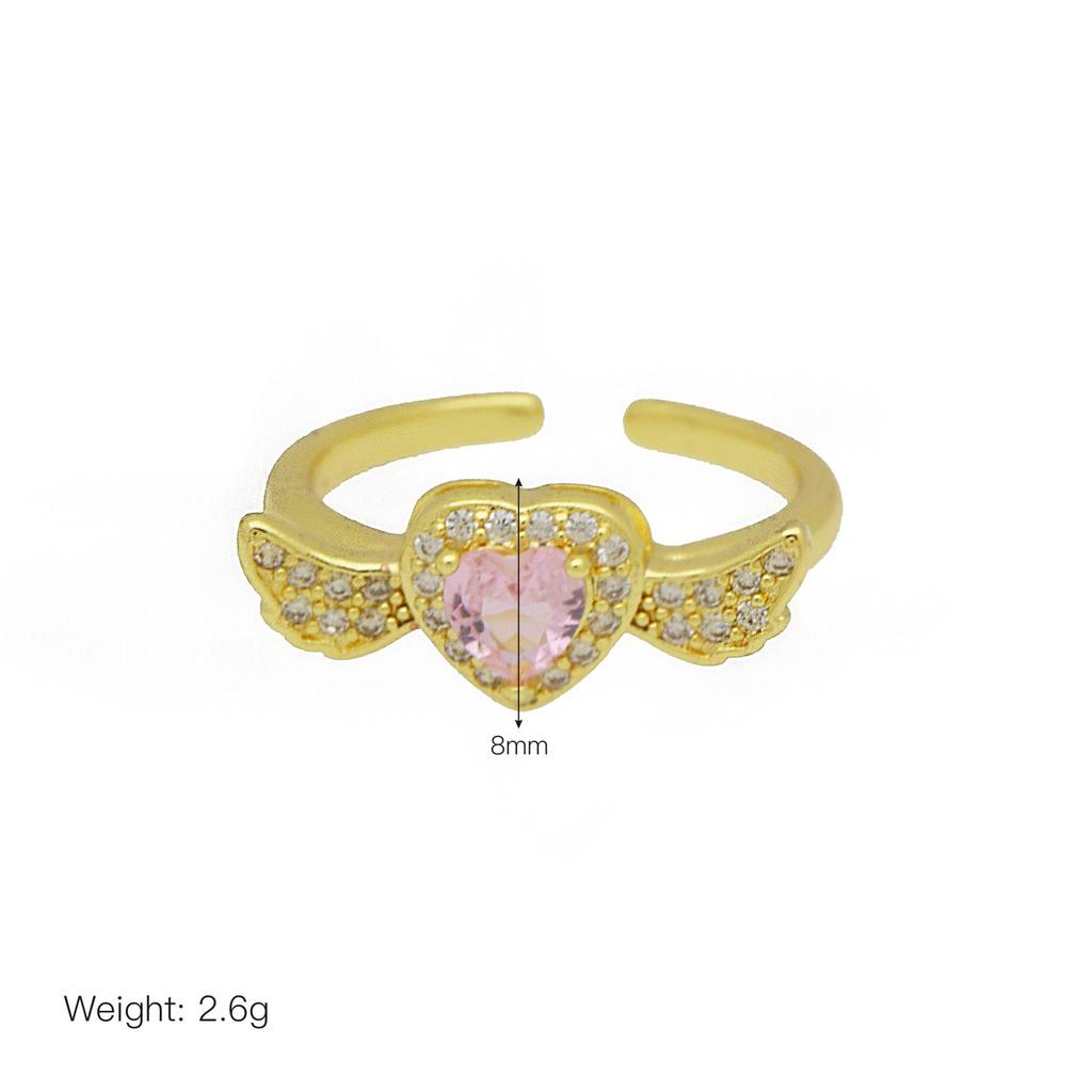 Happy Heart-Shaped Love Wings Open Ring Ring Ring Copper Gold-Plated High-End Jewelry