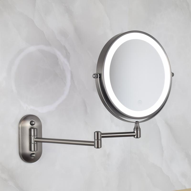 8-Inch Double-Sided LED Makeup Mirror: Wall-Mounted, Folding, Retractable, Lighted, Magnifying, Rechargeable Bathroom Vanity Mirror.
