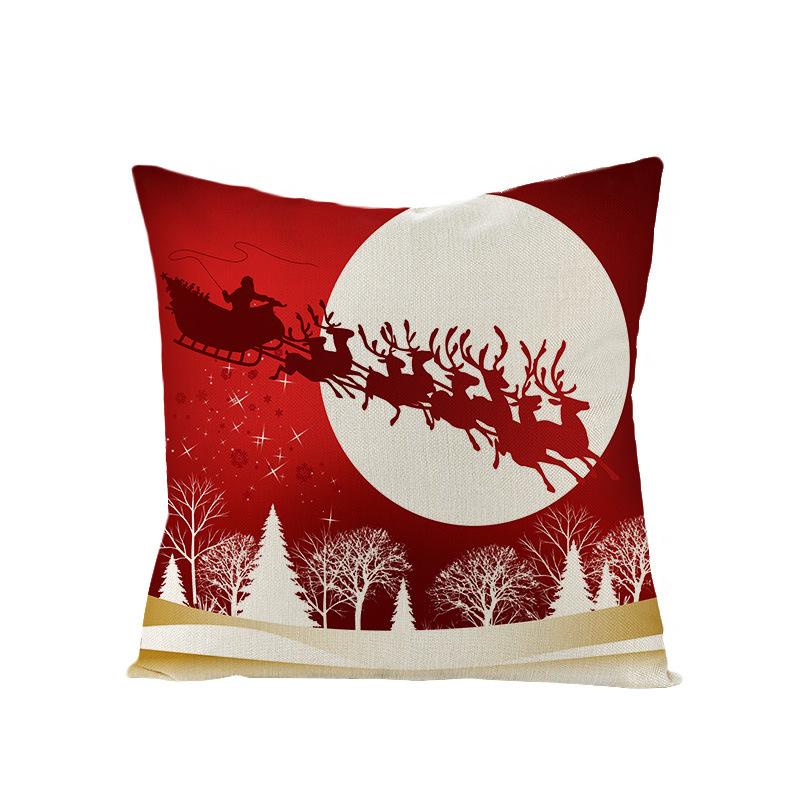 Cartoon Printed Polyester Pillow Cover Christmas Cushion Cushion Cover Red Christmas Home Decoration