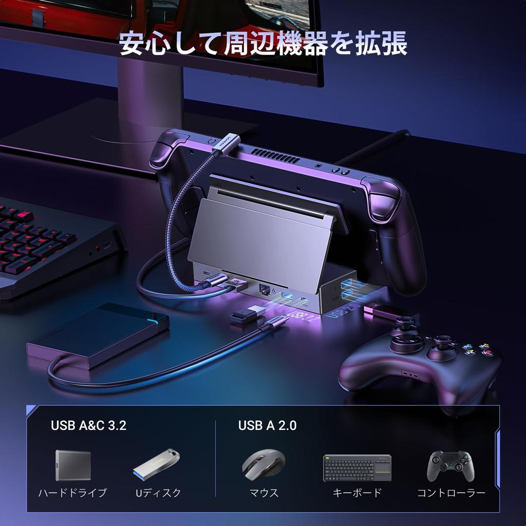 UGREEN TV Dock for Steam Hub Docking HDMI 10Gbps x 1000Mbps 2 x USB Card 100W PD No Adjustable Angle Stand Deck/Switch/Rog Ally/Legion Go, 9-in-1