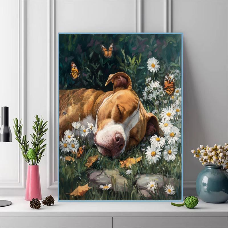 Pitbull and grassland Pattern 3pcs 100% Round Full Drill 5D DIY Diamond Painting Embroidery Cross Stitch Rhinestone Décor