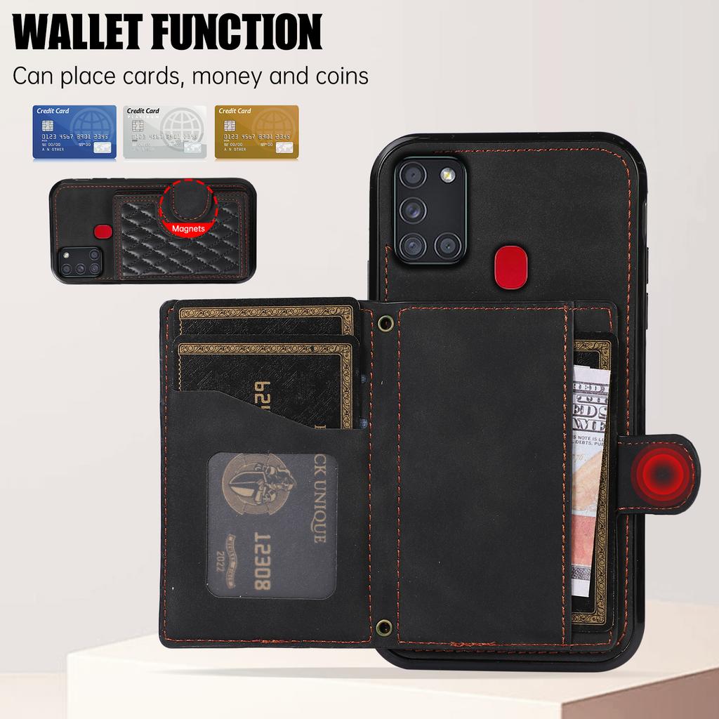 Pro Samsung Galaxy A21s Pouzdro na telefon TPU+PU kůže Kryt na telefon s držákem na karty