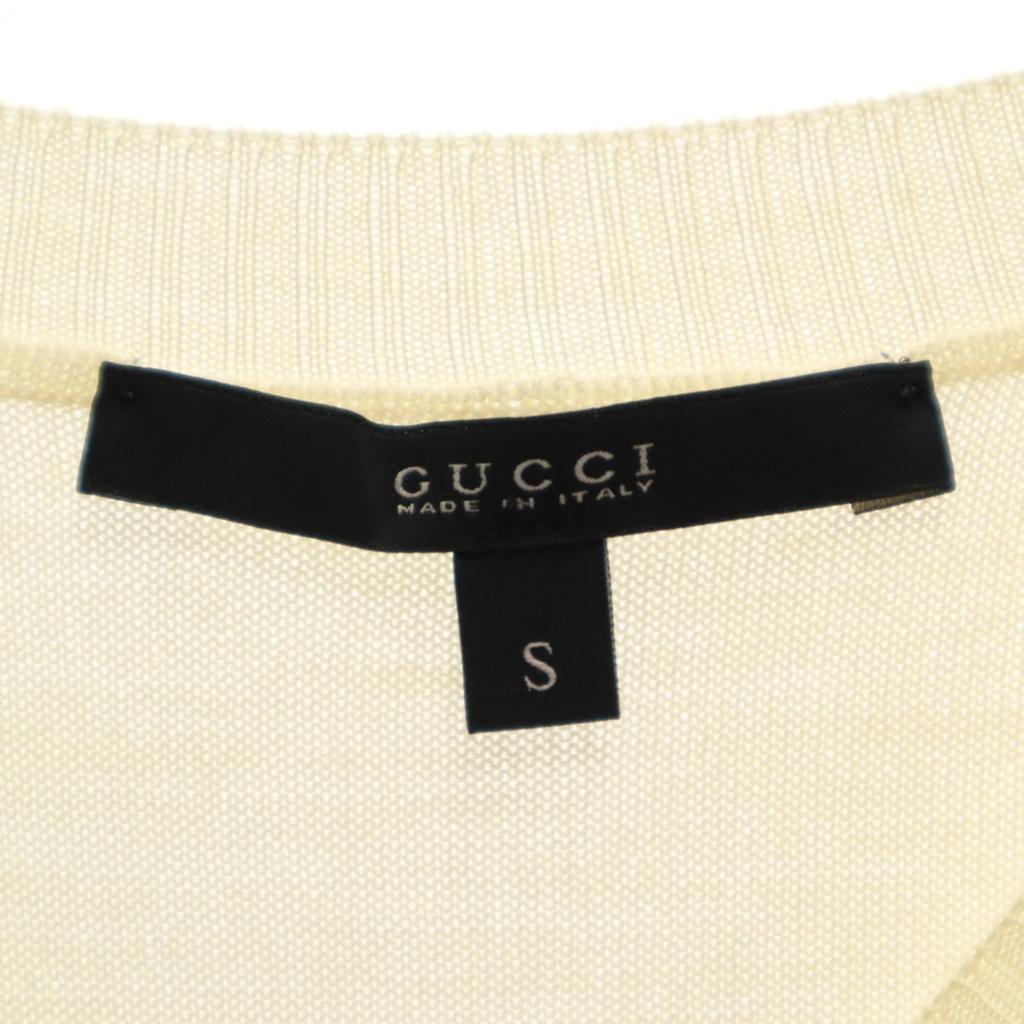 GUCCI Made in Italy Cashmere Blend Floral Short sleeve knit S Ivory Women Used