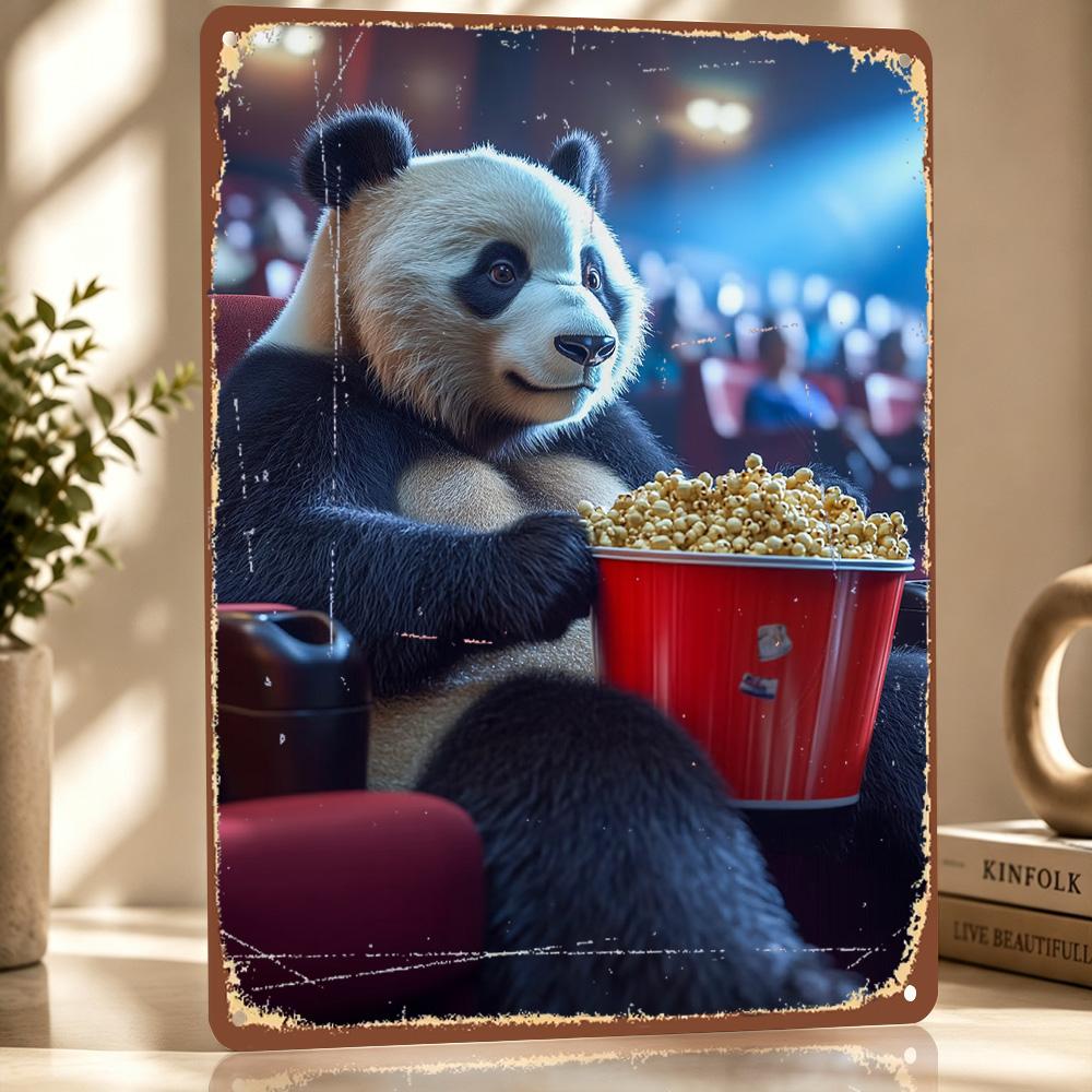 Panda At the Movies D Printed Texture Poster Personalized Wall Art Retro Metal Tin Signs for Home Decor Accessories Wand Deko