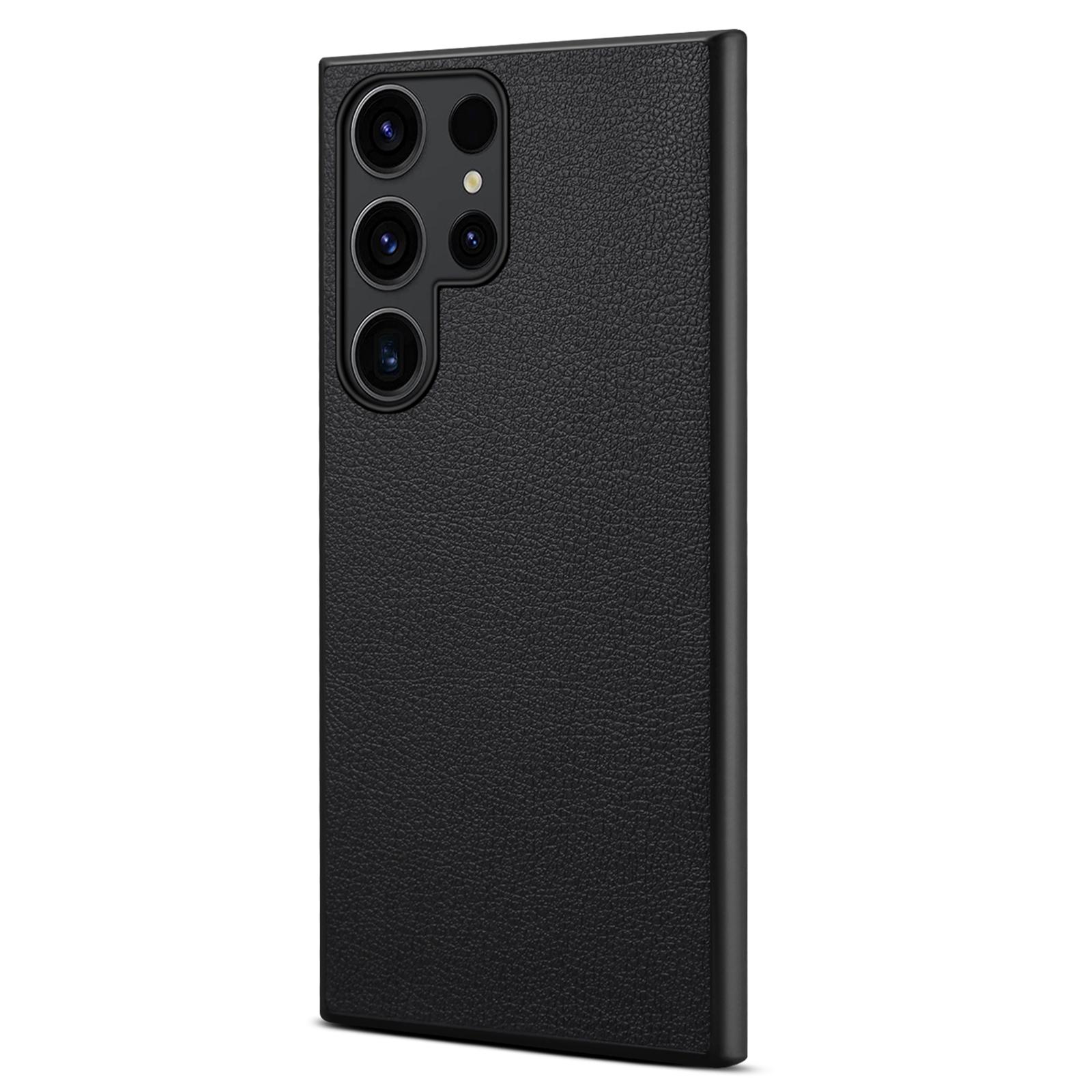 

For Samsung Galaxy S25 Ultra Case Calf Texture Leather+PC+TPU Phone Cover Black