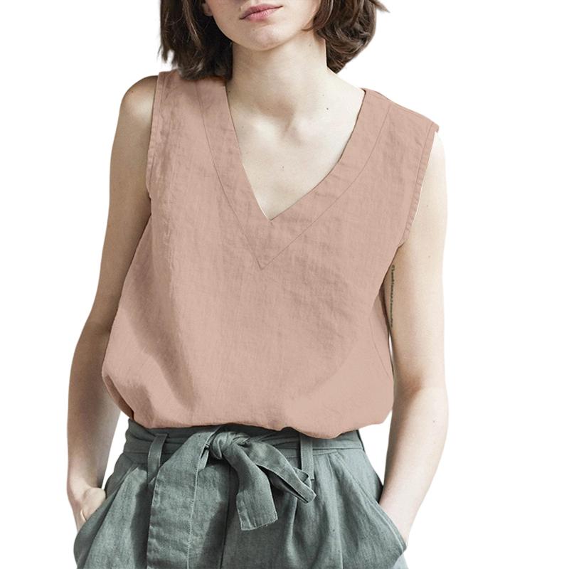 

ZANZEA Женские летние повседневные хлопковые майки без рукавов с V-образным вырезом 3XL розовый