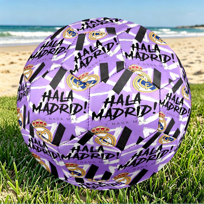 Real Madrid Print Size 5 Soccer Ball, PU Wear Resistant Football for Match Training and Daily Practice, Birthday Gift for Soccer Fans