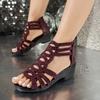 Wedge Heel Back Zipper Roman Sandals Women Cut-Out Peep Toe Platform Sole Summer Casual To Dressy Single Strap Outdoor Shoes