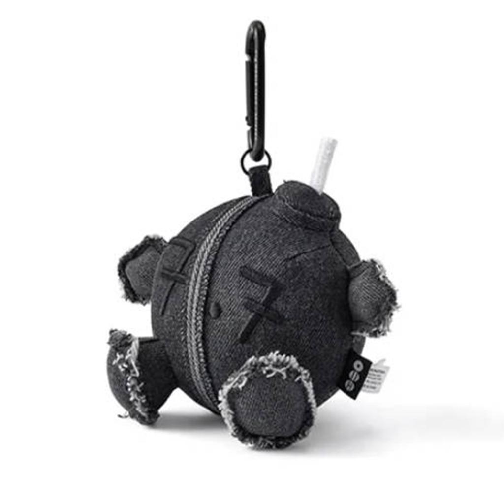 Plush Keychain Soft Fabric Zipper Design Round Shape Embroidered Pattern Portable Bag Charm for Everyday Use