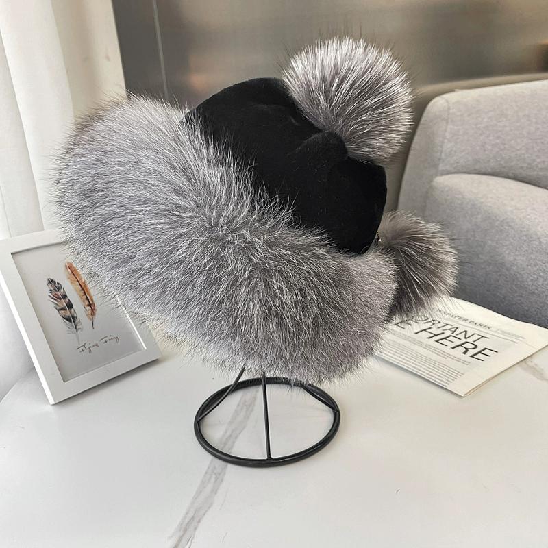 Fox Hair Hat Women's Winter Warm Ear Protection Princess Hat Cute Fur Hat Thickened Whole Leather Rex Rabbit Hair Ski Hat