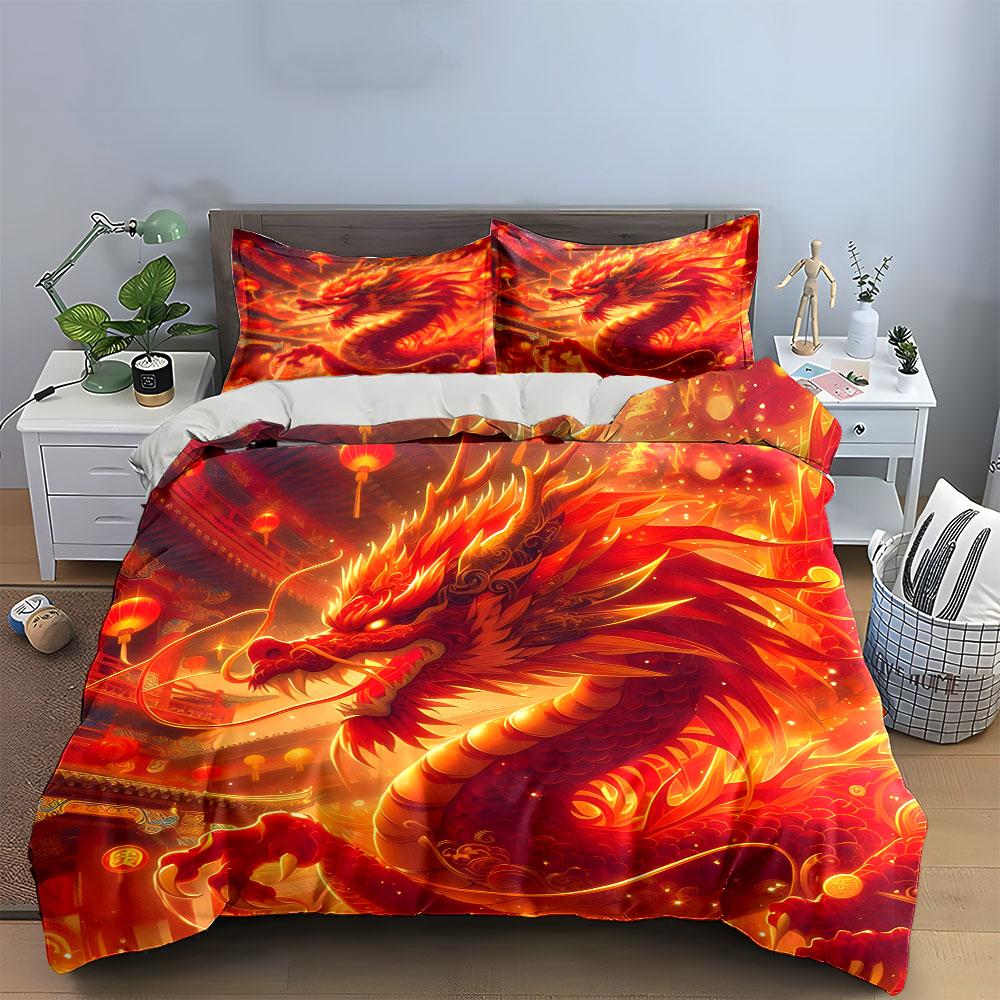 Fiery Dragon's Bold Dance. Bedding Sets Duvet Covers Pillowcases(1* Duvet Cover 2* Pillowcases Without Duvet Insert)