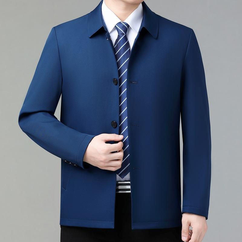 

Пиджак из шелка Mulberry с открытыми пуговицами на весну и осень, тонкий деловой повседневный пиджак для мужчин среднего и пожилого возраста, пиджак с лацканами для государственных служащих 200