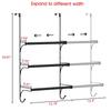 Extendable Towel Hanger, Door Hook, 3 Tiers with 2 Hooks, No-Hole Installation, Space-Saving for Bathroom and Kitchen, Black