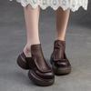 Johnature Roman Style Women's Slip-on Platform Shoes Genuine Leather Retro Round Toe Outdoor Slippers