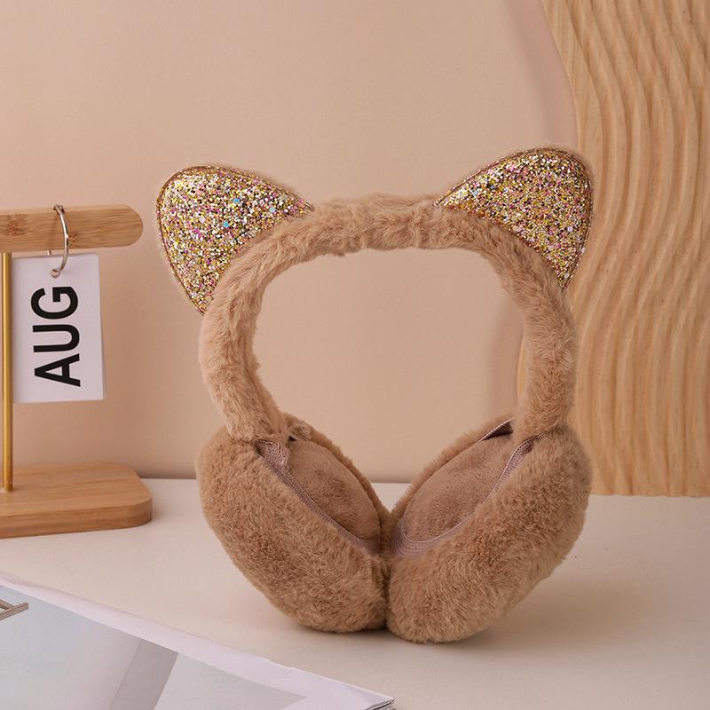 Korean Style Sequin Cat Ear Plush Winter Ear Muffs for Kids