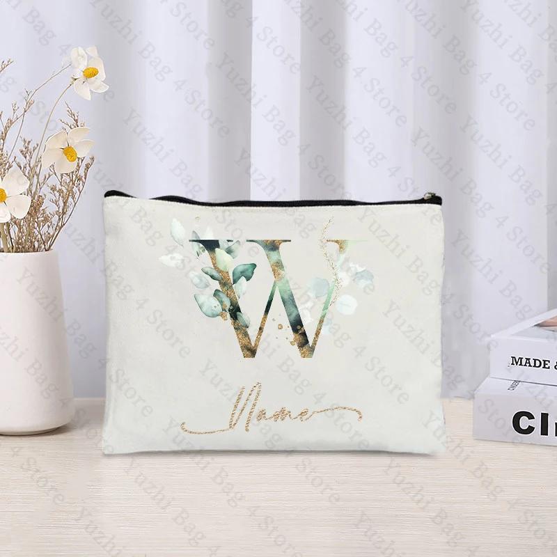 26 Letters Flowers Custom Printed Makeup Bag Bridesmaid Wedding Makeup Box Gift Organizer Travel Perfume Toilet Side Bag