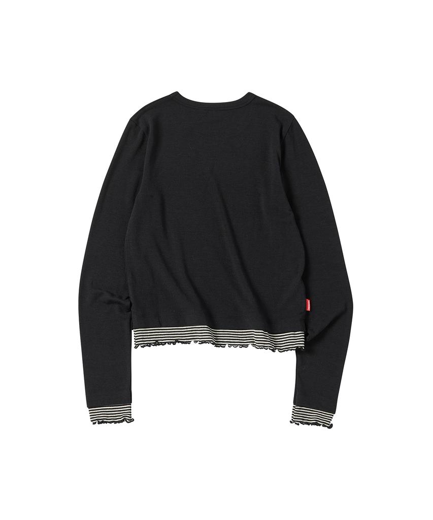 COMONINOZ W Stripe Layered T-Shirt [Black]