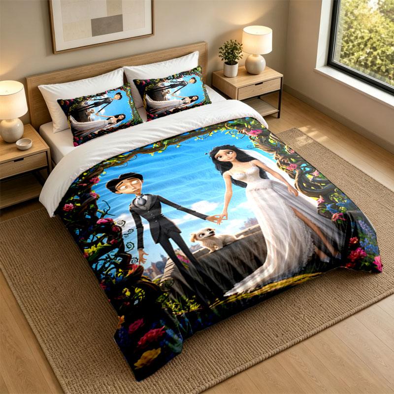 3Pcs Bedding SetCorpse Bride Emily Victor Soft Bed Sheet and Two Pillowcases Home Bedroom Decor
