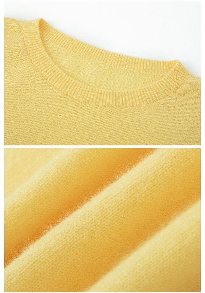 Women's Round Neck Cashmere Sweater - 100% Knit, Versatile Long Sleeve for Autumn/Winter Business Casual