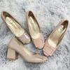 Soft leather version~ Naked pink single shoes women's 2025 new autumn classic square buckle patent leather versatile thick heel commuter women's shoes