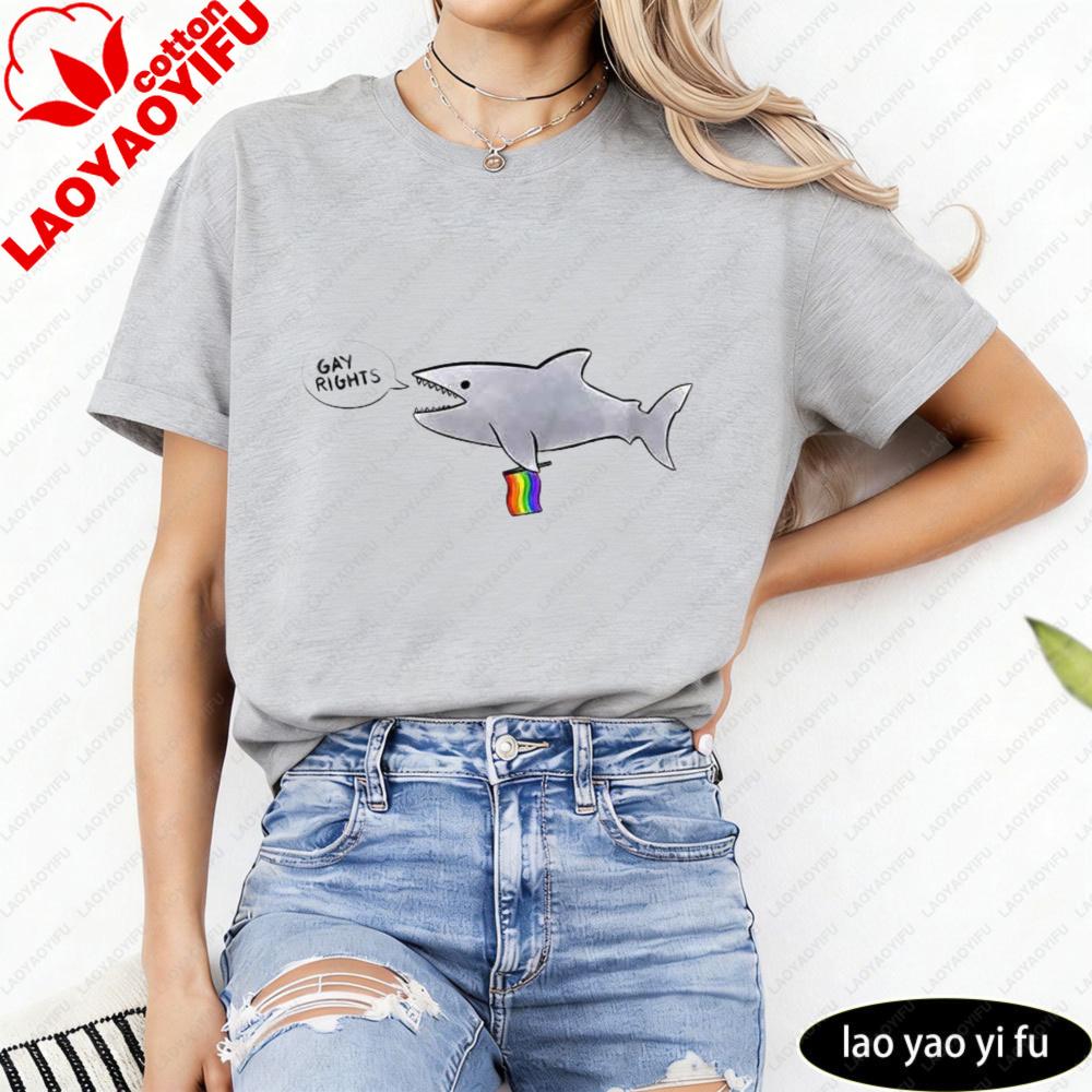 Funny Gay Rights Shark Shirt Lgbt Pride Proud T Shirt Unisex Unisex Retro Design Tee Cute Cartoon Shark Printed TShirt Cotton Tops