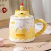 Cute Ceramic Cup with Lid, Spoon, and Straw – Perfect Birthday or Couple's Gift
