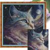 Galaxy Cat Full 14CT DIY Stamped Egyptian Cotton Embroidery Needlepoint Starter Kits Large Size for Beginners Adults Home Decor