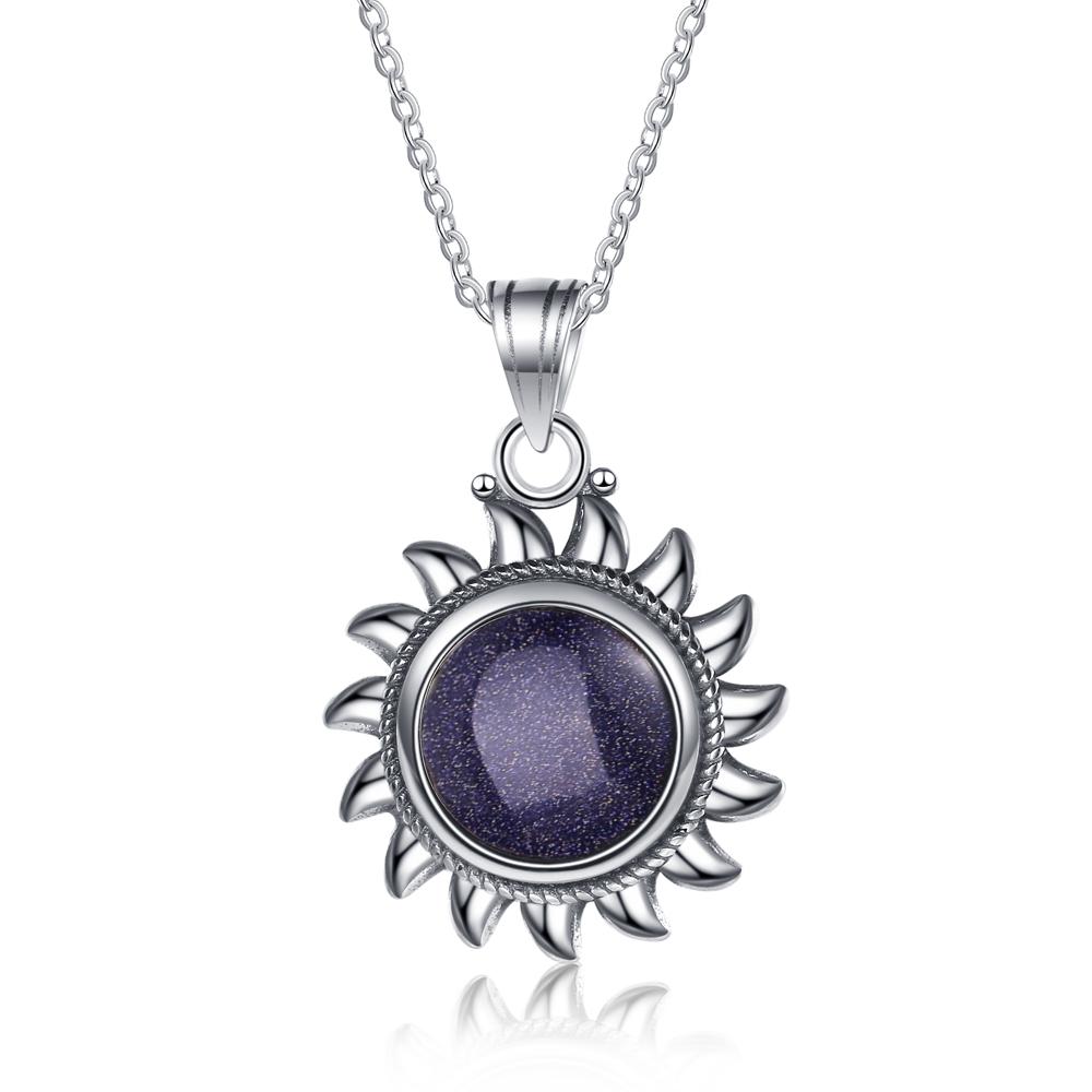 Naturligt Labradorit Ametist Halsband S Silver Vintage Solform Krom Halsband för Kvinnor Gåva