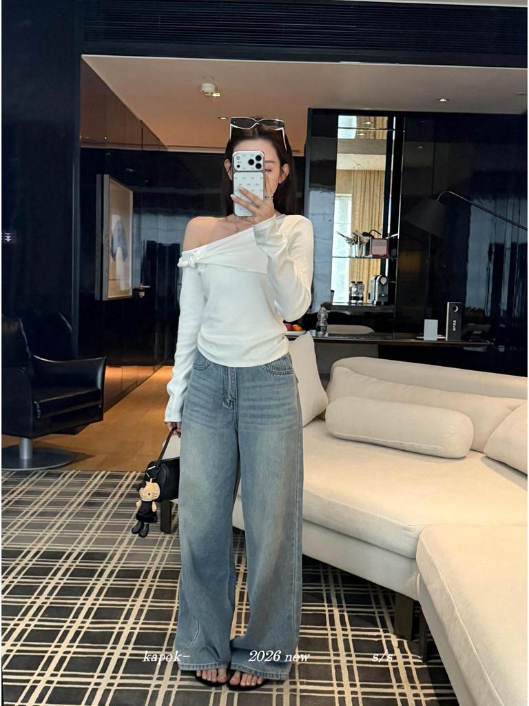 Thirteen Rows Kapok Spring Retro Blue Wide-Leg Jeans 268001