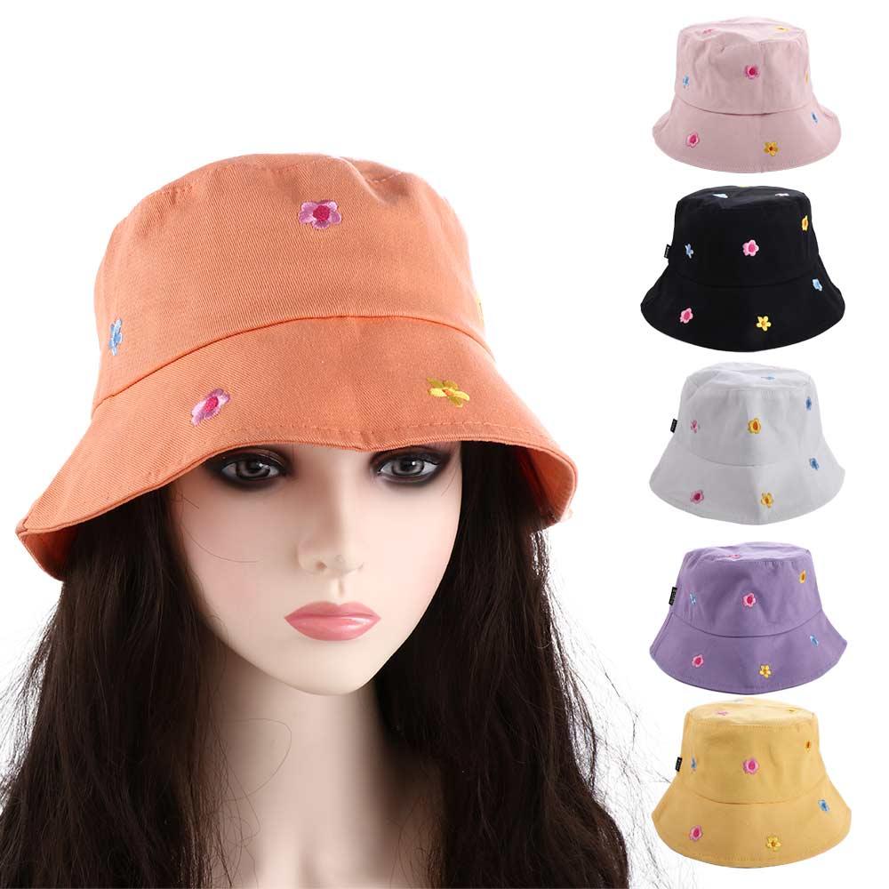 Casual Style Beach Embroidery Cotton For Women Girl Visor Cap Bucket Hat Sun Protection Sun Cap