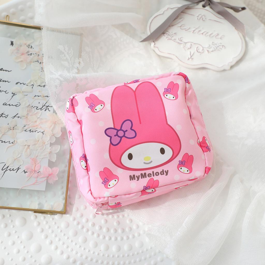 Vertical Stripes Pom Pom Purin Cartoon Travel Sanitary Napkin Bag For Use Women