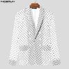INCERUN Men Lapel Long Sleeve Mesh Sheer Polka Dots Back Patchwork Tops Cover Up