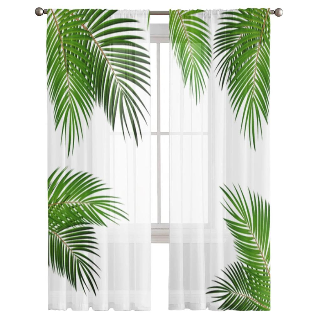 Tropical Green Plant Leaves Sheer Curtains For Living Room Bedroom Tulle Curtains Kitchen Window Treatments Panel Drapes