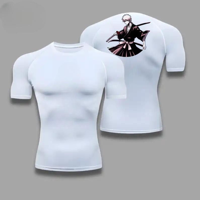 Men Summer Athletic Compression T-Shirt Breathable Quick-Dry High-Elasticity Short Sleeve with Bold Bleach Graphic Running Gym