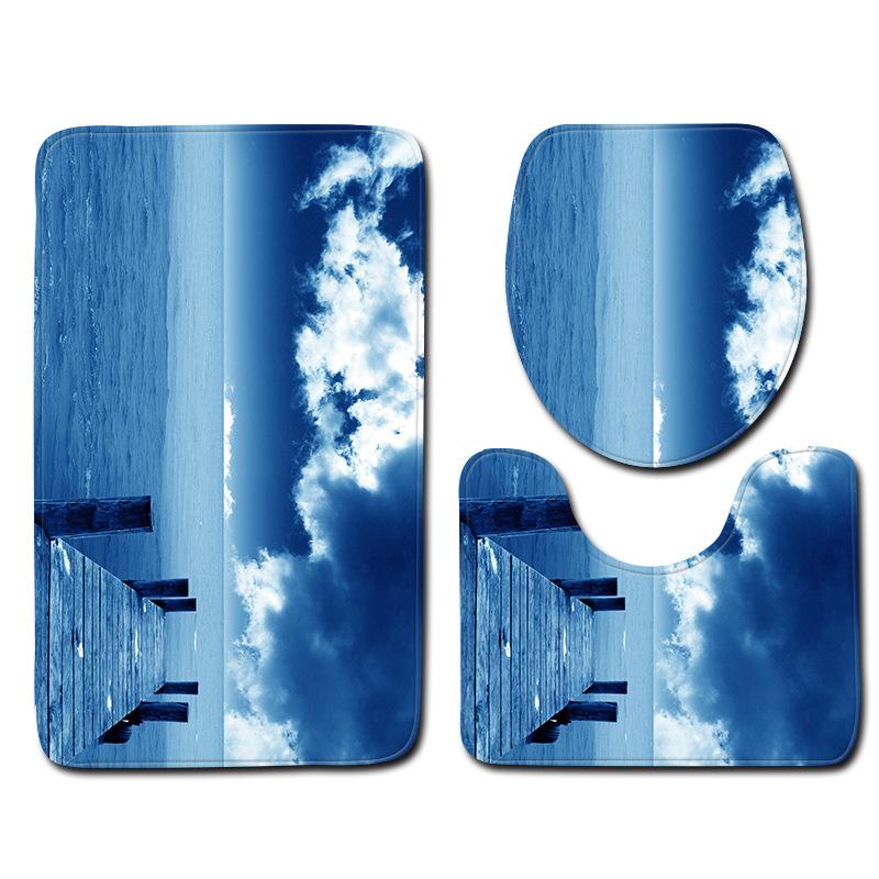 3D Landscape Bathroom Toilet Three-Piece Floor Mat Door Mat Bathroom Carpet