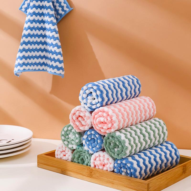 Cationic Coral Fleece Absorbent Dishcloth - Rainbow Water Ripple Design, Non-Stick Oil Scouring Pad