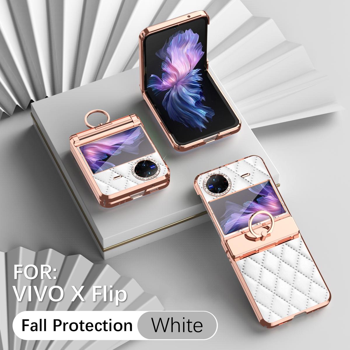 

Luxury Fashion Diamonds Leather Plating Ring Holder Phone Case For Vivo X Flip Hinge Full Protection Cover PC and Leather&vivo X Flip