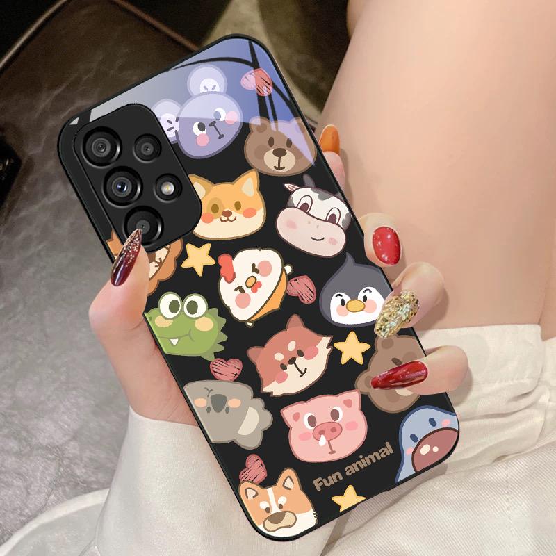 Cute Animal White For Samsung Galaxy S10 4G S20 11E 30 S21 21Fe 22 S24 Pro S23 Ultra 5G S8 S9 Tempered Glass Phone Case