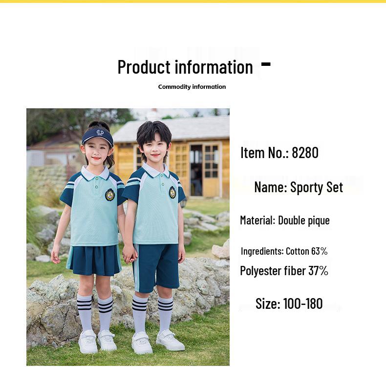 Dětská školní uniforma set: Letní třídílné a jarní/podzimní čtyřdílné varianty pro sport a nošení do třídy