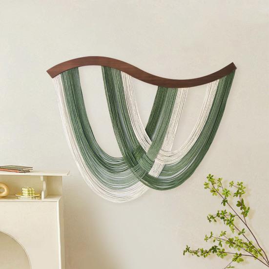 Handmade Bohemian Hanging Tapestry Gradient Green To White Cotton Woven Tassel Tapestry Living Room Bedroom Wall Art Decoration