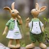 Rural Style Creative Cartoon Resin Handicraft Rabbit Figurine for Tabletop Decoration, Home and Garden Decor Item