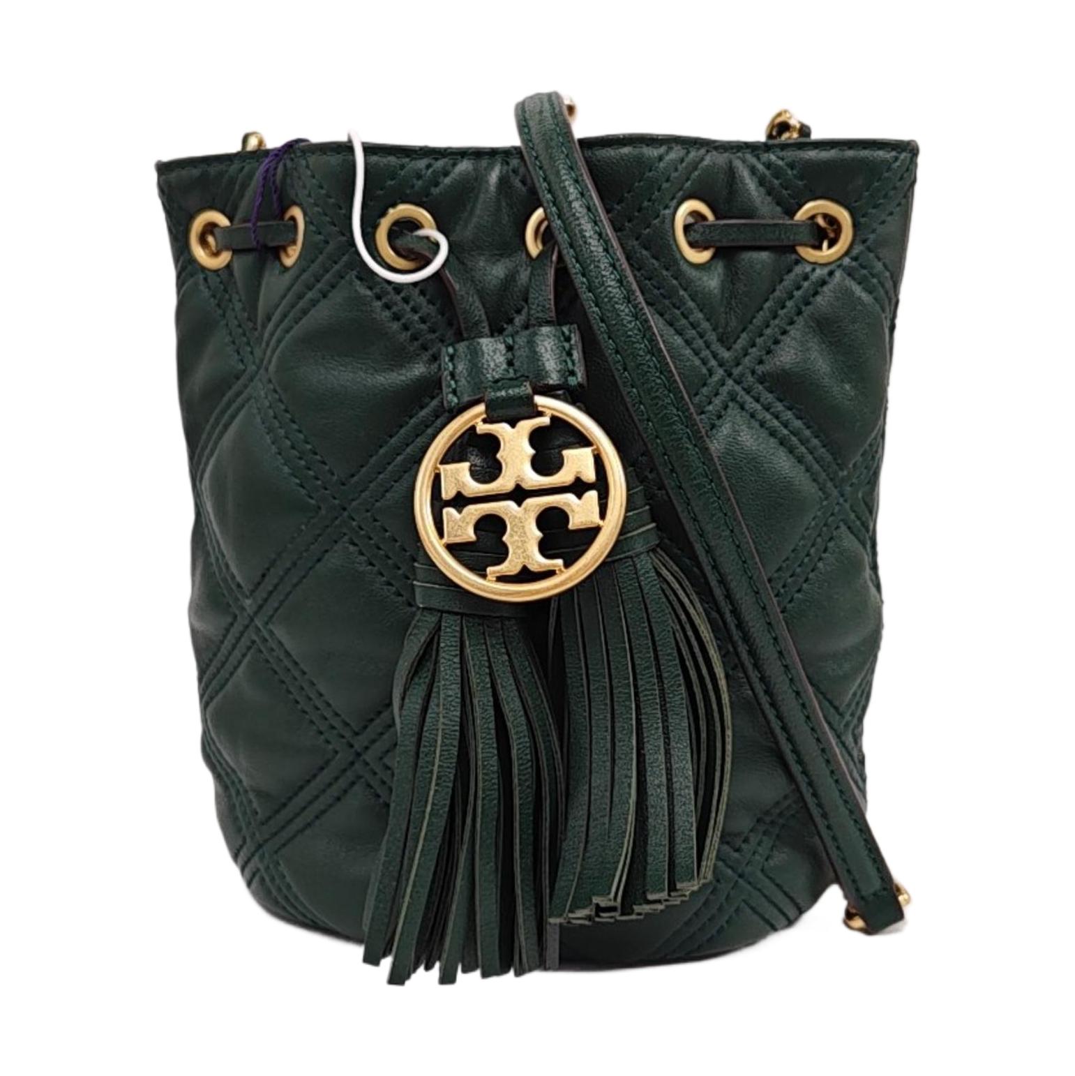 [Pre-Owned] Fleming Mini Green Lambskin Quilted Tassel Shoulder Bag Gold Hardware - Excellent #IG645 ONE SIZE