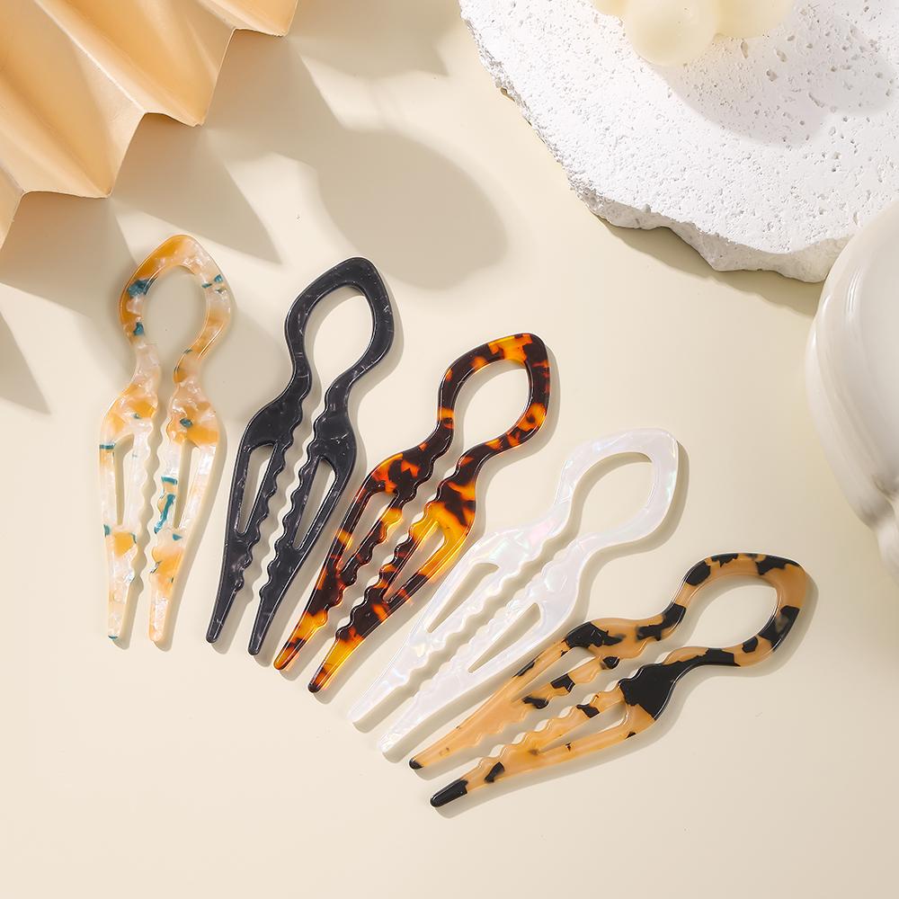 U-Shaped Hair Sticks Tortoiseshell Acrylic Anti-Slip Hairpin for Women Hair Stick Bun Comb Acetate Hair Clips Hair Accessories