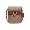 Studio 14 Classic Presbyopia Pattern Flap Closure Coated Canvas and Calf Leather Shoulder Crossbody Bag Mini Women's Khaki and Brown Red