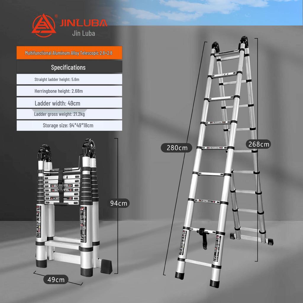 Jinluba Aluminum Telescopic A-Frame Ladder - Thickened, Stainless Steel, Bamboo Joint, for Household & Engineering Use