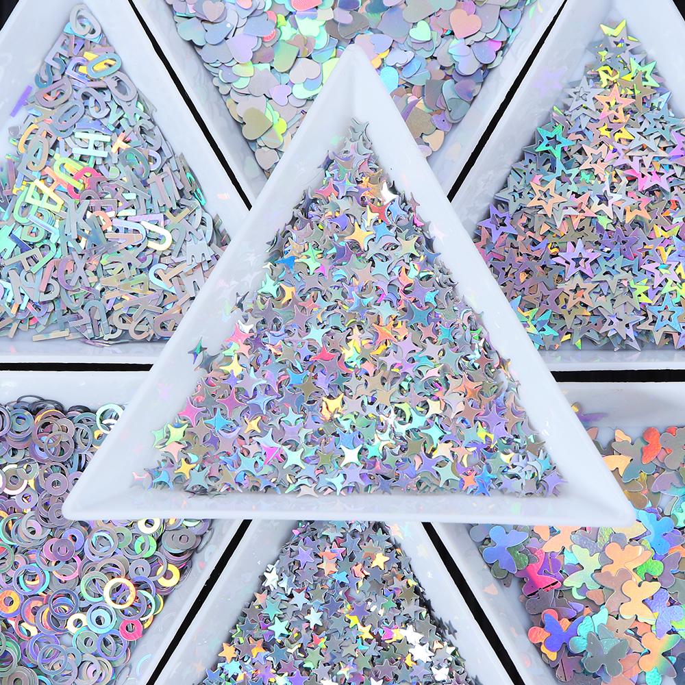7 Packungen * 2G Laser Silber Serie Pailletten Nageldekorationsmaterialien zur Herstellung bezaubernder Nägel