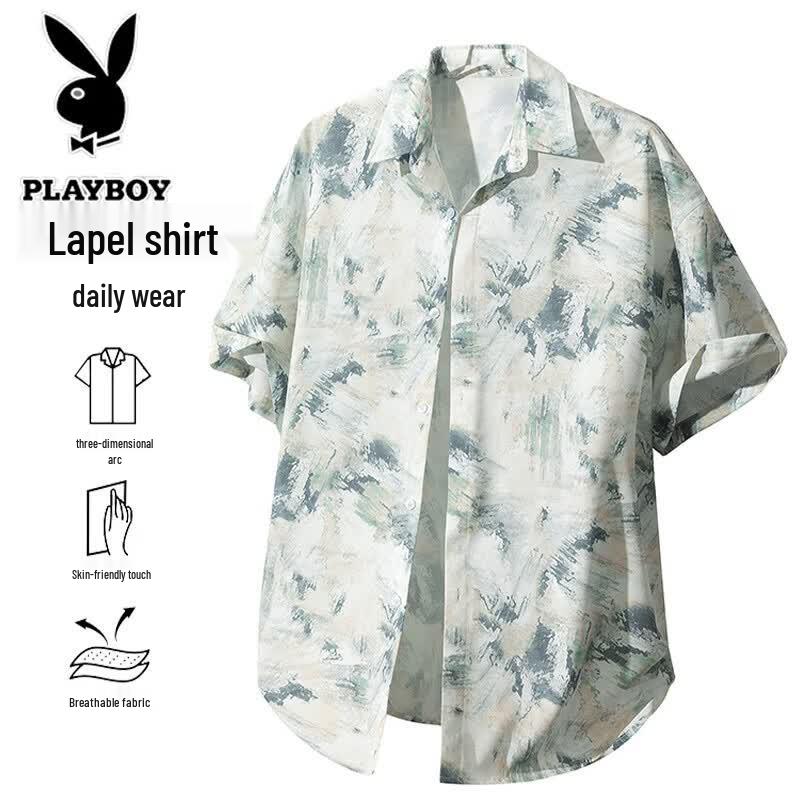 PLAYBOY Men s Short Sleeve Ice-Feel Casual Shirt M